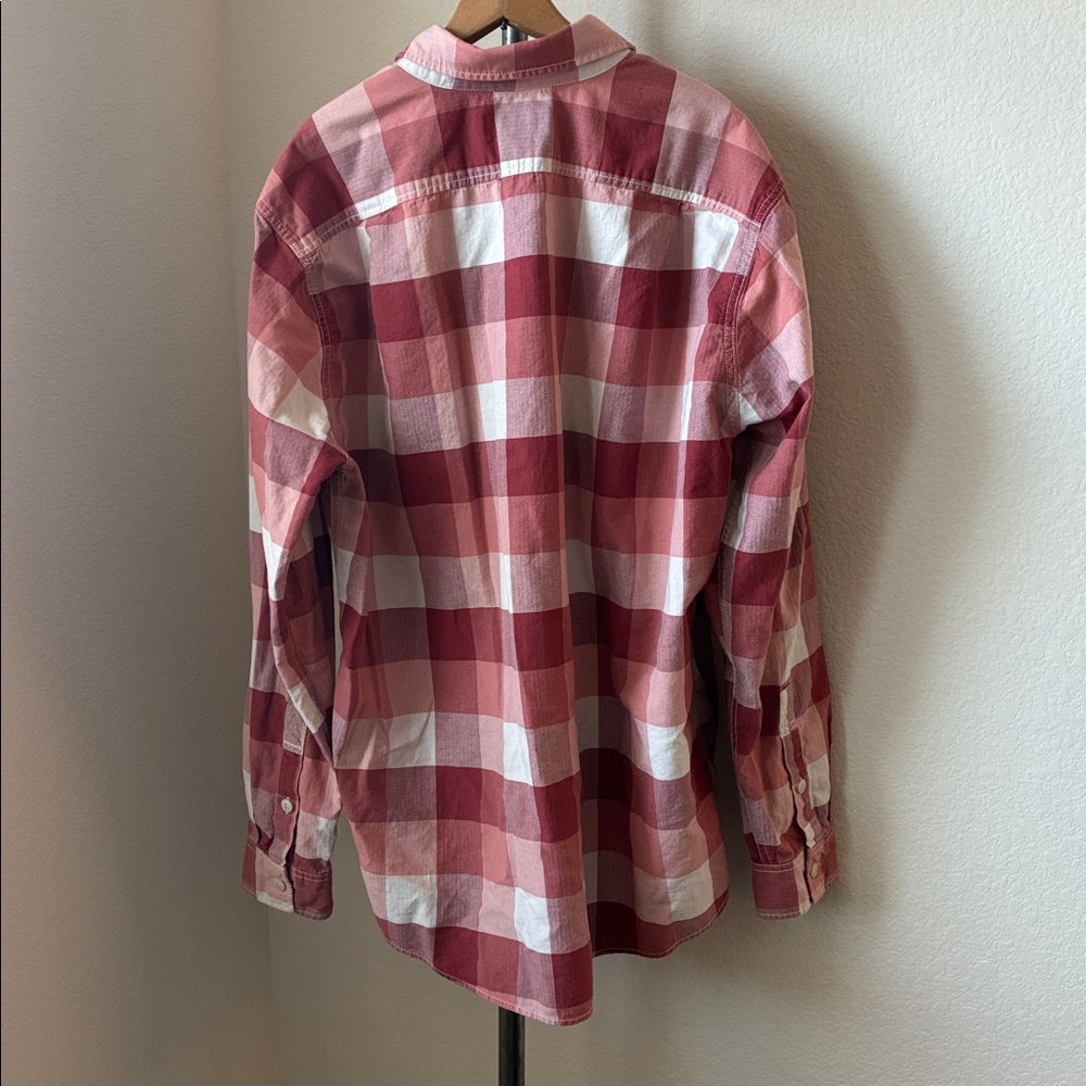 Eddie Bauer sz L Flannel Plaid Pink White 100% cotton EUC Cabincore Gorpcore Eco - Picture 4 of 5